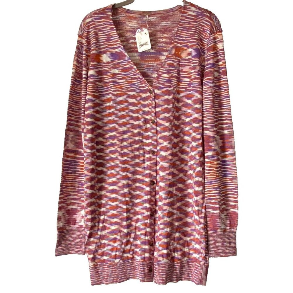 Free People Into The Night LS Tunic Cardigan Sweater XS Purple Multicolor NWT